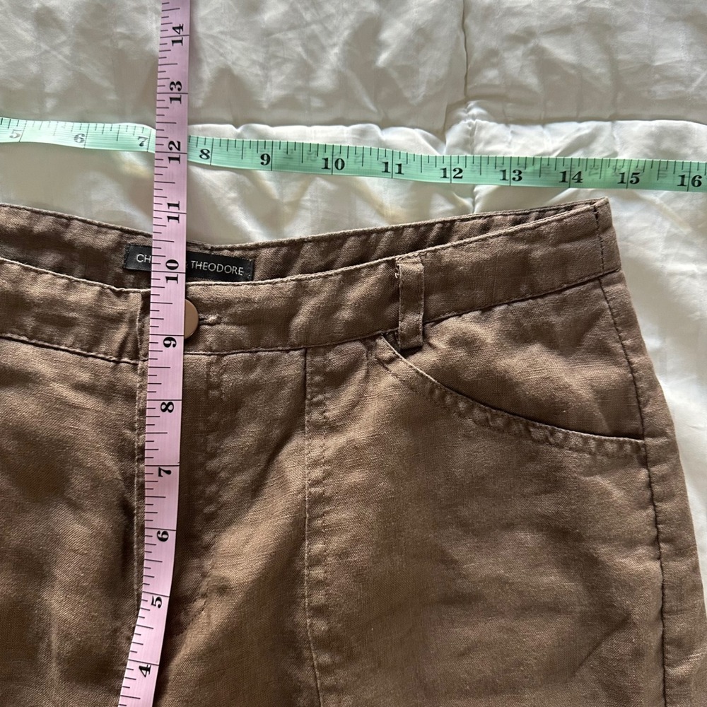 Chelsea & Theodore 100% Linen Wide Leg Utility Pants -‎ Chocolate Brown - Size 4 - Picture 6 of 7